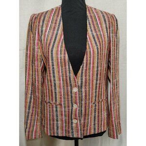 Vintage Jack Winter Womens Multicolor Striped Long Sleeves Blazer Jacket Size 10